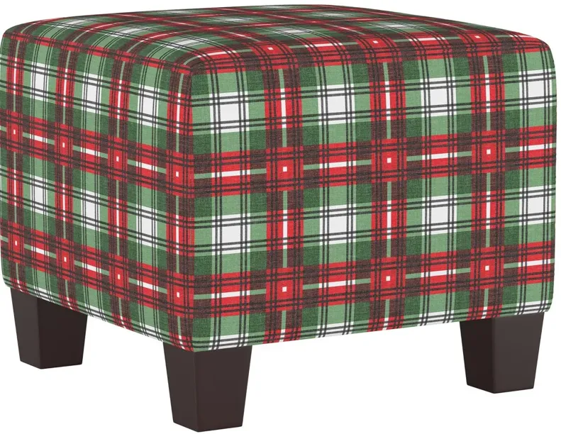 Merry Ottoman in Nicolas Plaid Green by Skyline