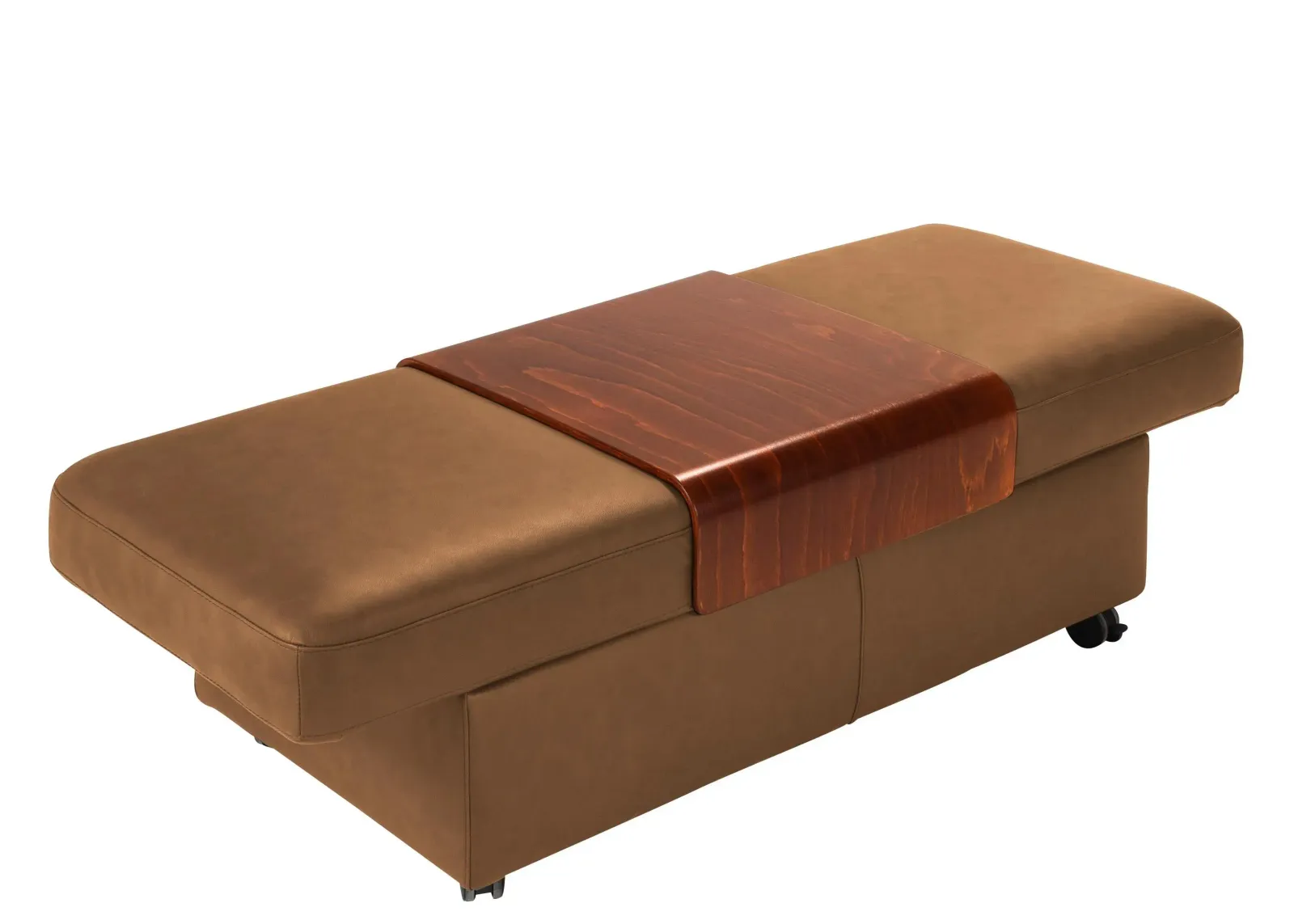 Stressless Sapphire Leather Storage Ottoman w/ Table in Paloma Taupe by Stressless