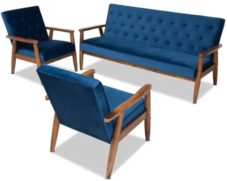 Sorrento 3-pc.. Living Room Set in Navy Blue/Brown by Wholesale Interiors