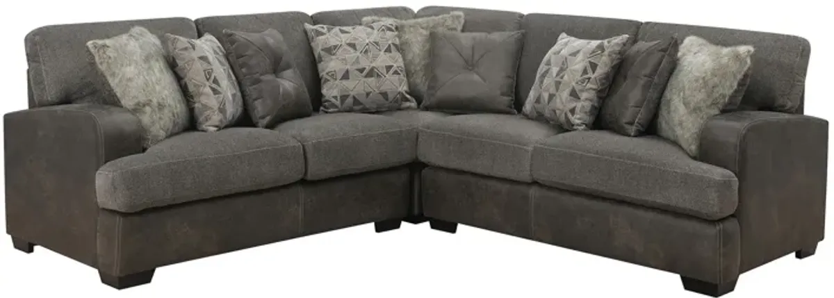 Berlin Modular 3-pc. Sectional in Gray Herringbone & Sanded Microfiber by Emerald Home Furnishings