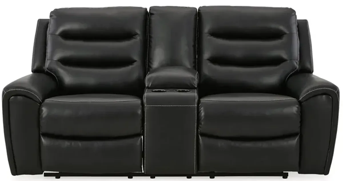 Warlin Power Reclining Loveseat with Console in Black by Ashley Furniture