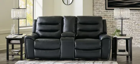 Warlin Power Reclining Loveseat with Console in Black by Ashley Furniture