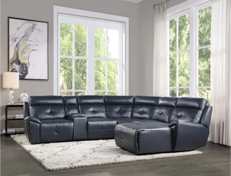 Morelia 6-pc Modular Reclining Sectional Sofa With Right Arm Facing Chaise in Navy Blue by Homelegance