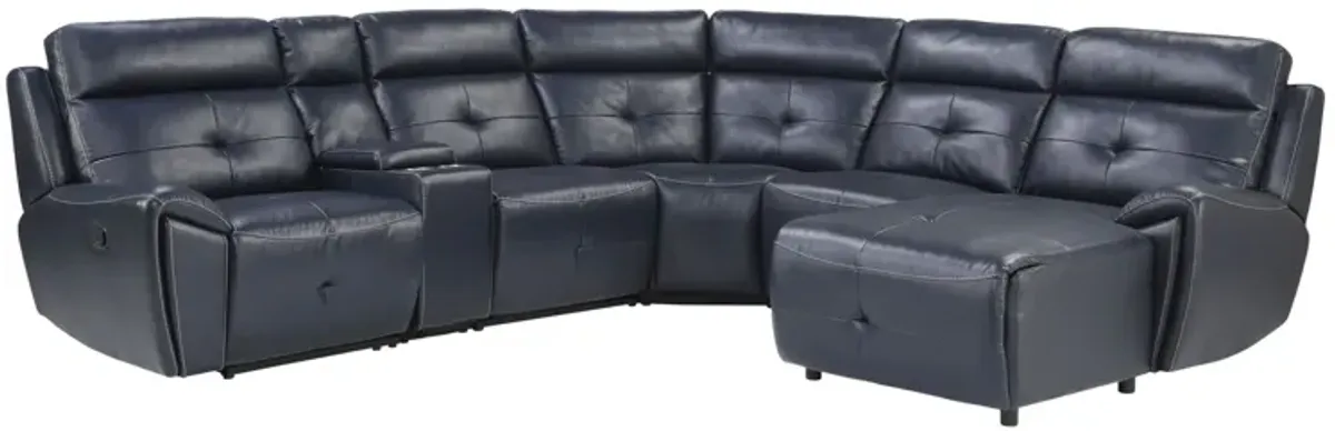 Morelia 6-pc. Modular Reclining Sectional Sofa With Right Arm Facing Chaise in Navy Blue by Homelegance