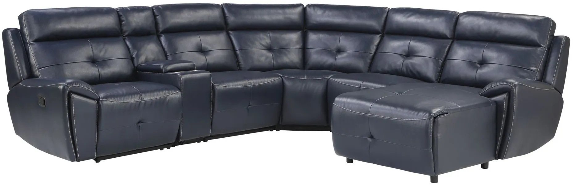 Morelia 6-pc Modular Reclining Sectional Sofa With Right Arm Facing Chaise in Navy Blue by Homelegance
