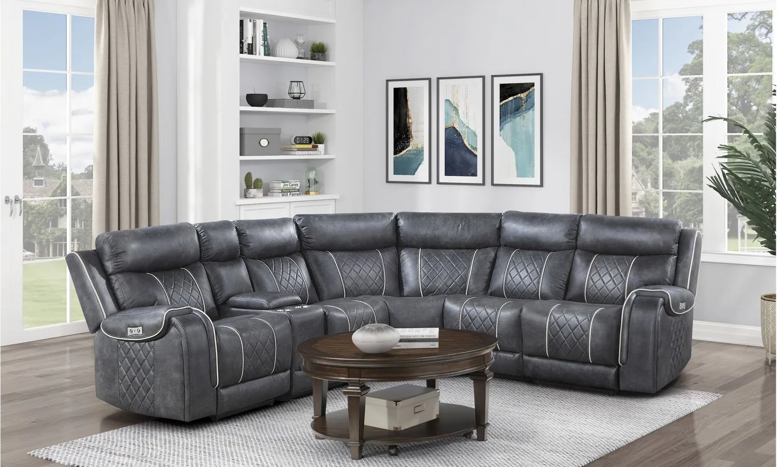 Dawson 6-Pc Power Reclining Sectional in Gray by Homelegance