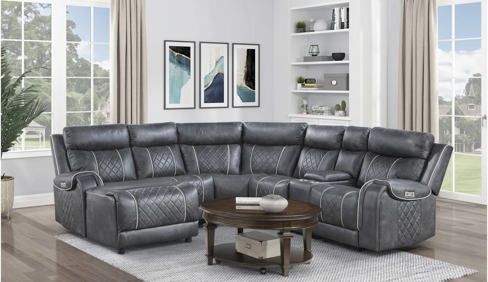 Dawson 6-Pc Power Reclining Sectional W/ Left Chaise in Gray by Homelegance