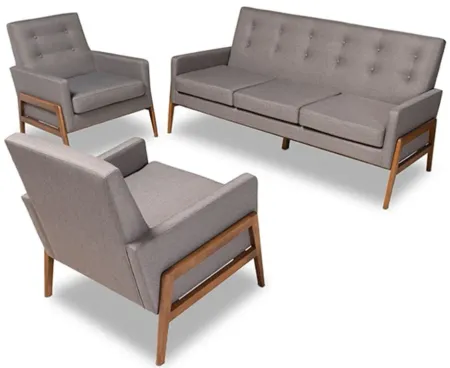 Perris 3-pc. Living Room Set in Light Gray/Walnut by Wholesale Interiors
