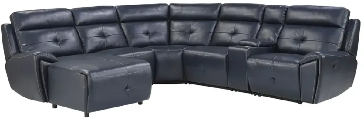 Morelia 6-pc. Modular Reclining Sectional Sofa With Left Arm Facing Chaise in Navy Blue by Homelegance