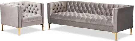 Zanetta 2-Piece Sofa and Lounge Chair Set in Gray/Gold by Wholesale Interiors