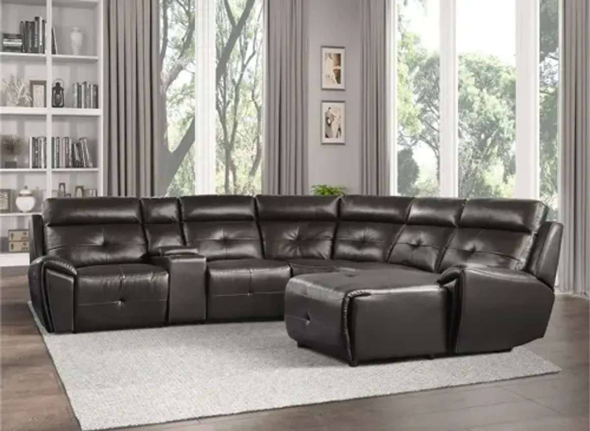 Morelia 6-pc. Modular Reclining Sectional Sofa With Right Arm Facing Chaise in Dark Brown by Homelegance