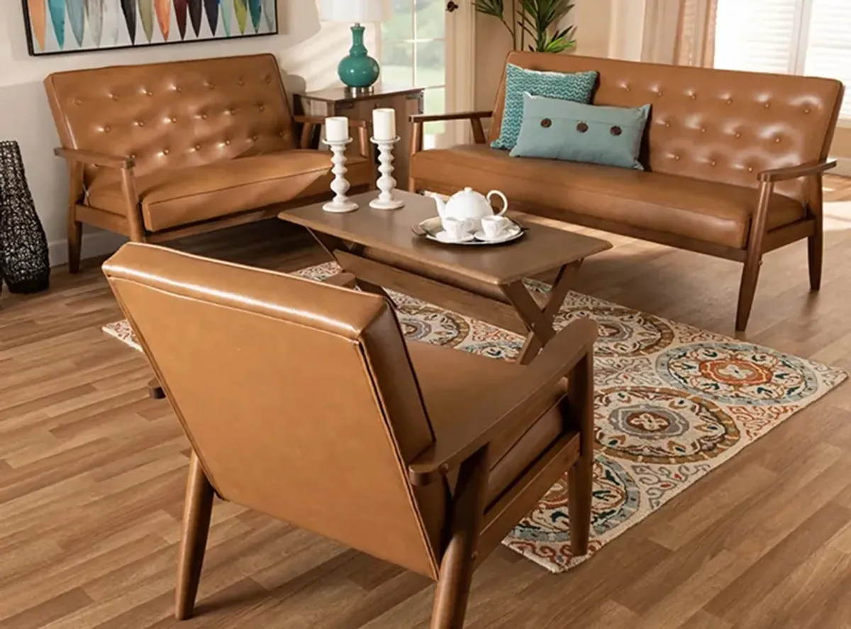 Sorrento 3-pc. Living Room Set in Tan/Walnut Brown by Wholesale Interiors