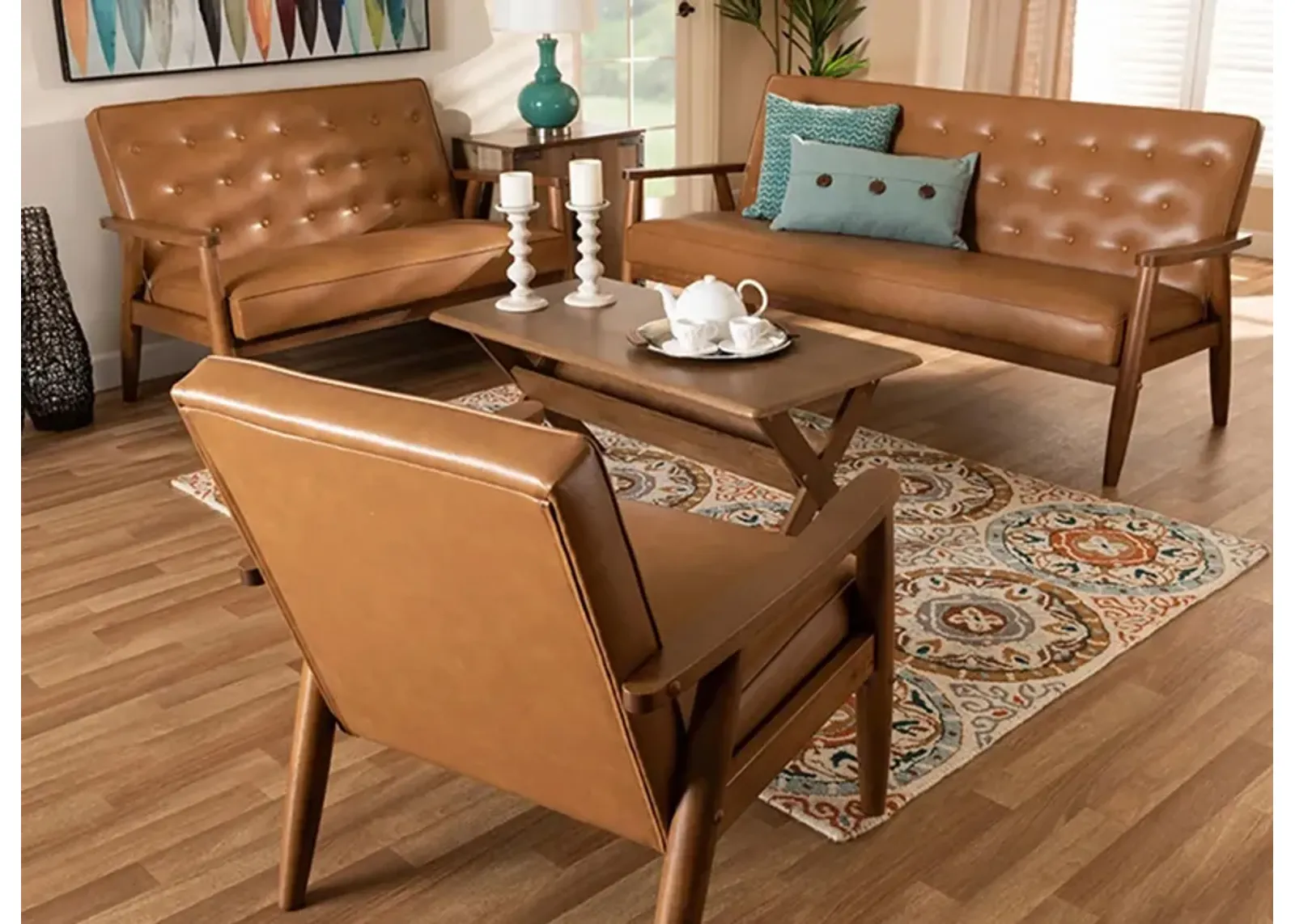 Sorrento 3-pc. Living Room Set in Tan/Walnut Brown by Wholesale Interiors