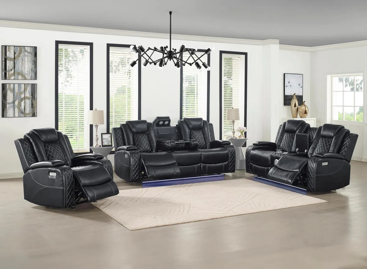 Orion Power Reclining Sofa & Loveseat in Black by New Classic Home Furnishings