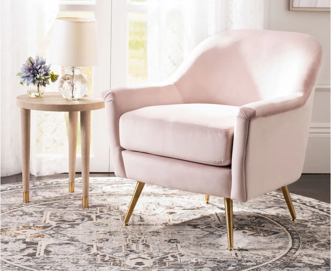 Brienne Mid Century Arm Chair in Blush / Brass by Safavieh