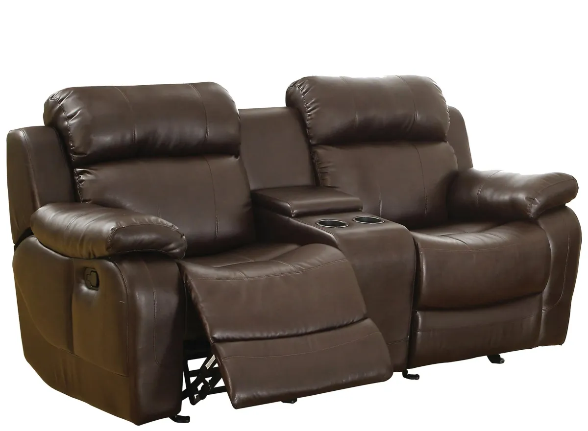 Dwyer Double Glider Reclining Love Seat With Center Console in Brown by Homelegance