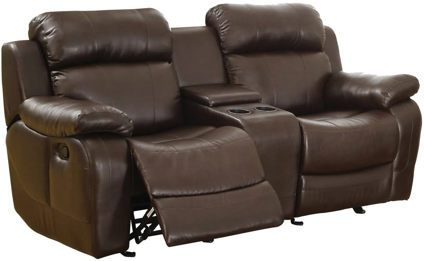 Dwyer Double Glider Reclining Love Seat with Center Console in Brown by Homelegance