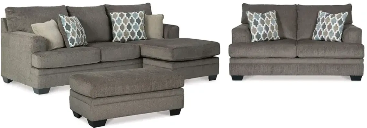 Dorsten 3-pc. Sofa Chaise, Loveseat and Ottoman Set in Slate by Ashley Furniture