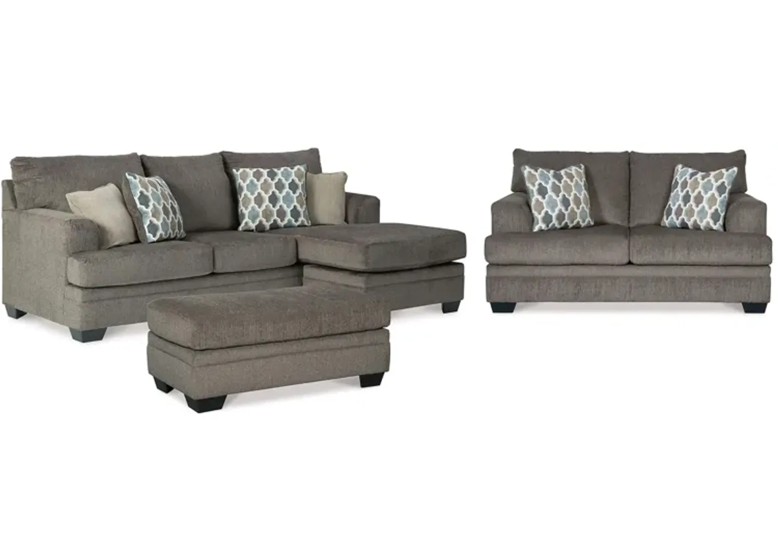 Dorsten 3-pc. Sofa Chaise, Loveseat and Ottoman Set in Slate by Ashley Furniture