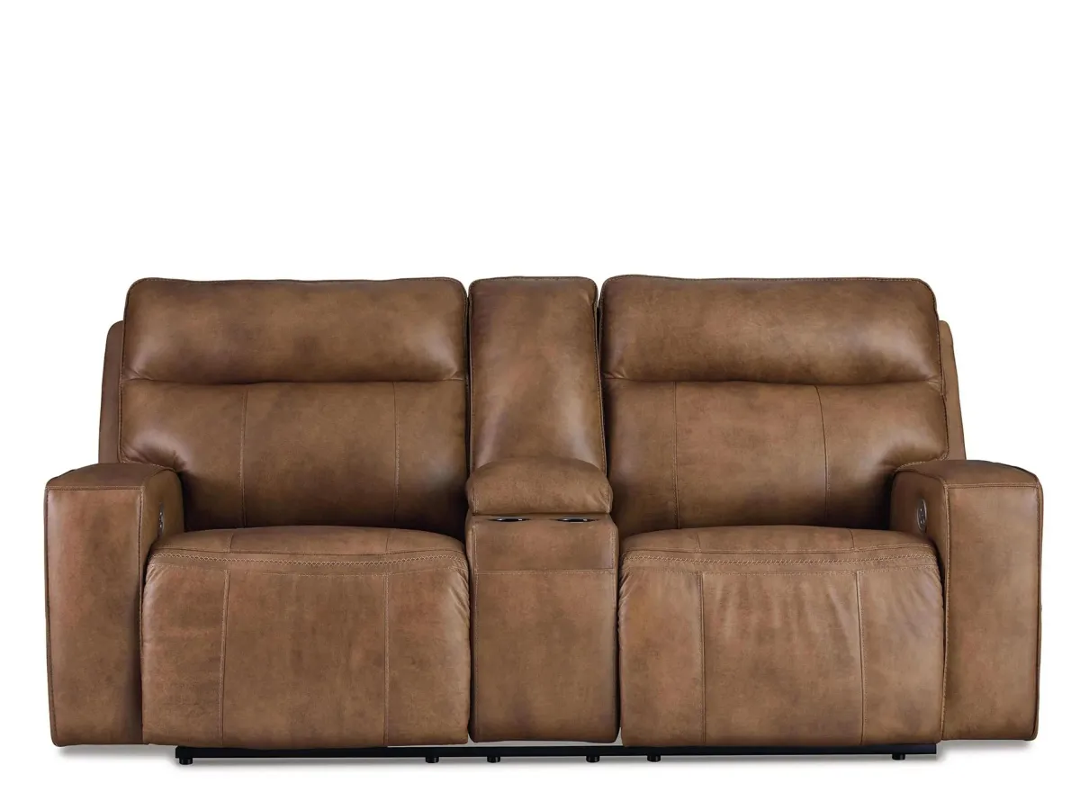 Game Plan Power Reclining Loveseat in Caramel by Ashley Furniture