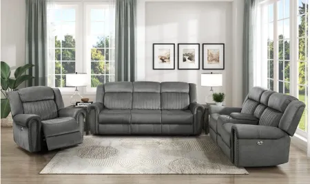 Lanning Power Reclining Loveseat with Center Console in Charcoal by Homelegance