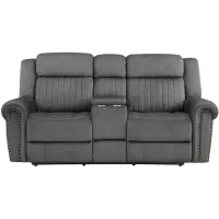 Lanning Power Double Reclining Loveseat with Center Console in Charcoal by Homelegance