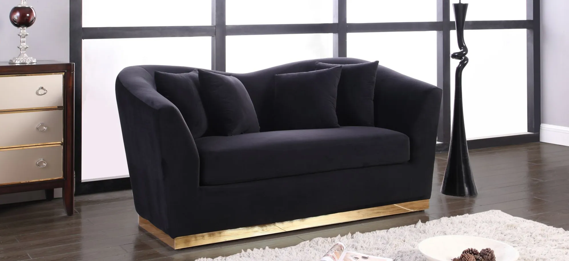 Arabella Velvet Loveseat in Black by Meridian Furniture