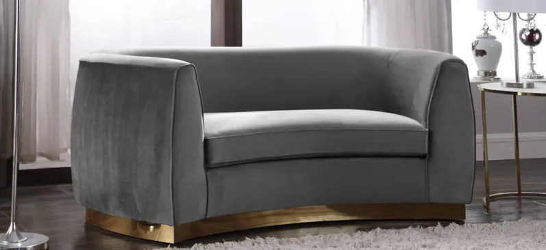 Julian Velvet Loveseat in Grey & Gold by Meridian Furniture