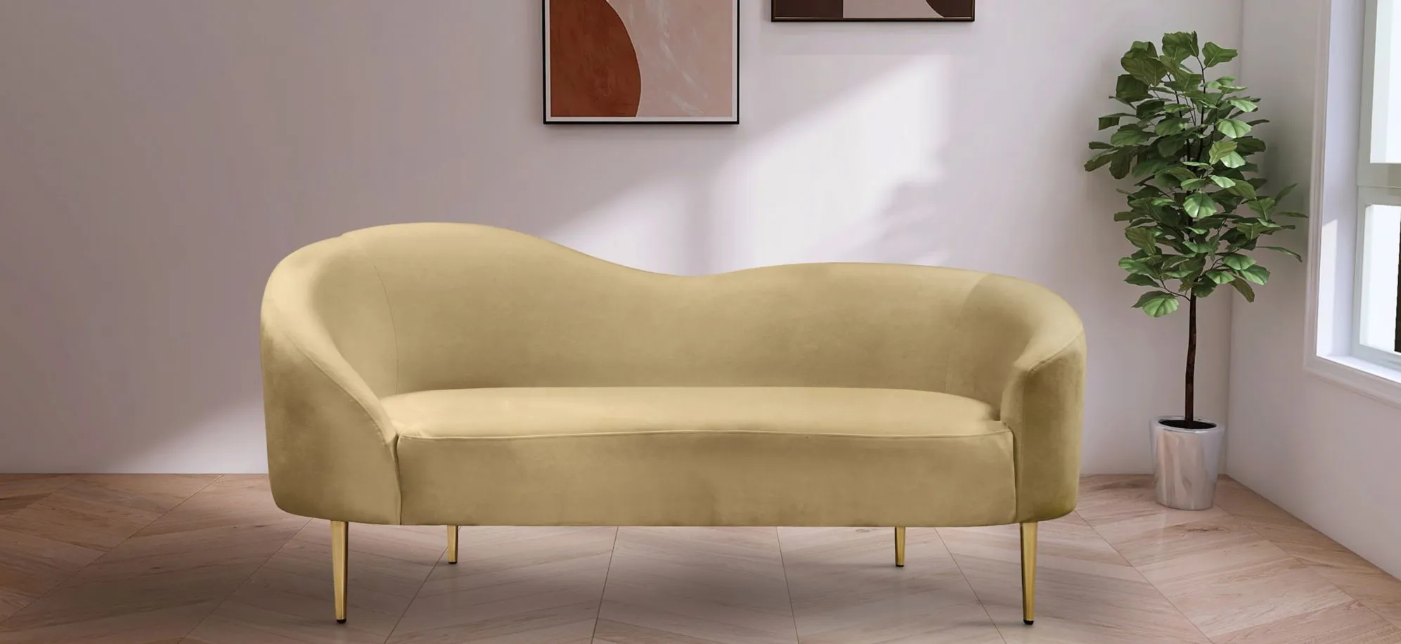 Ritz Velvet Loveseat in Camel by Meridian Furniture