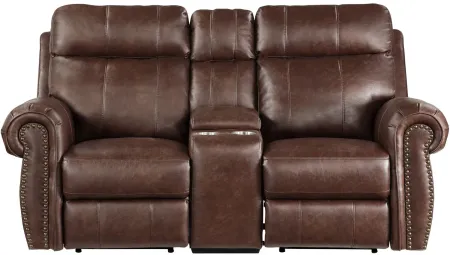 Anaheim Power Double Reclining Loveseat with Center Console in Brown by Homelegance