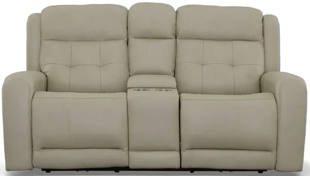 Grant Power Reclining Loveseat w/ Console & Power Headrests in Ivory by Flexsteel