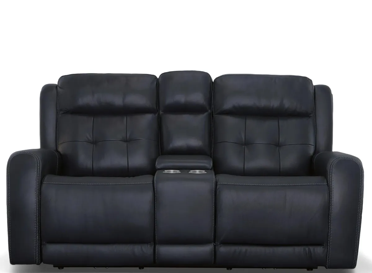 Grant Power Reclining Loveseat w/ Console & Power Headrests in Denim by Flexsteel