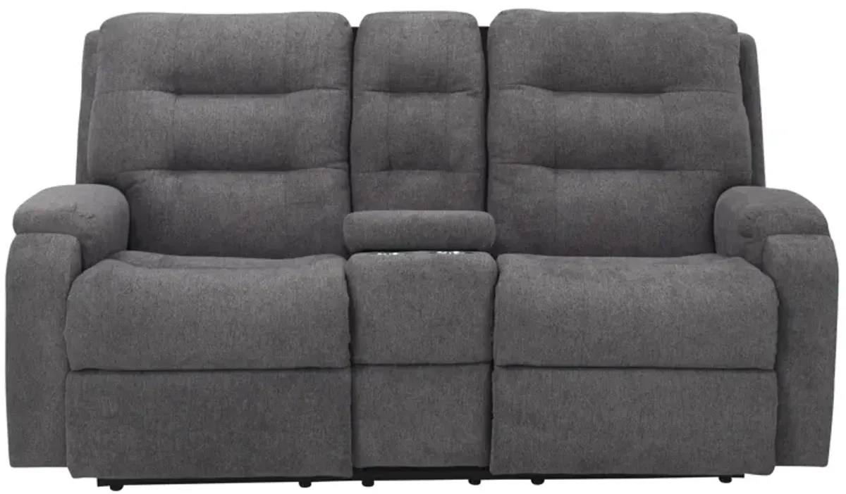 Halenbeck Reclining Loveseat w/ Console & Headrests in Coal by Flexsteel