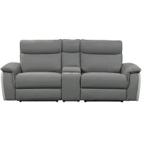 Ashton Power Double Reclining Love Seat w/Center Console and Power Headrests in 2-Tone Gray by Homelegance