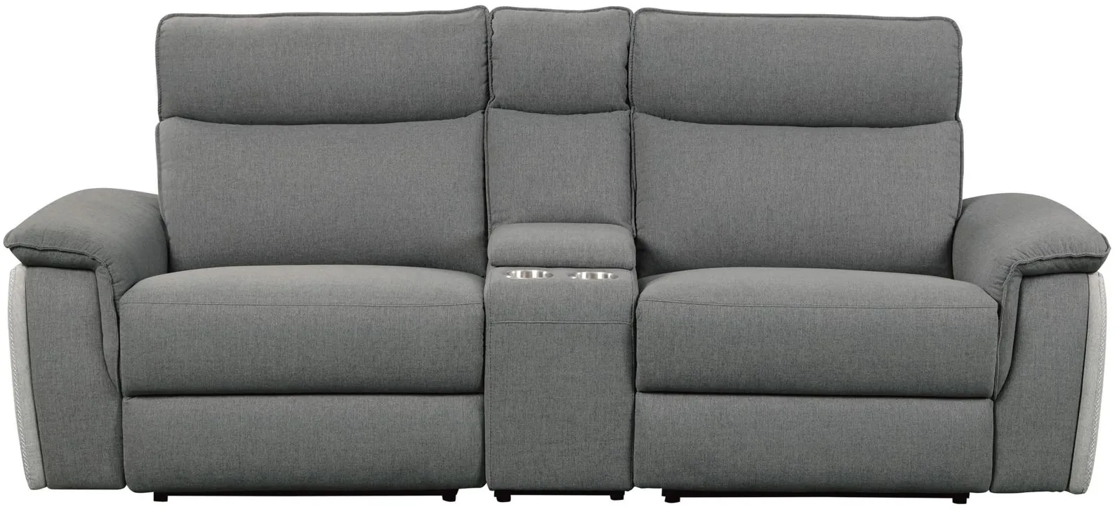 Ashton Power Double Reclining Love Seat w/Center Console and Power Headrests in 2-Tone Gray by Homelegance