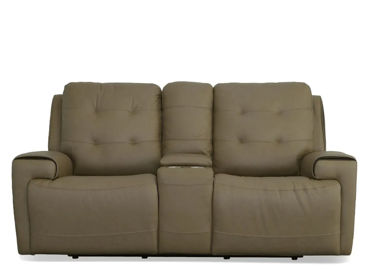 Iris Power Reclining Loveseat w/ Console & Power Headrests in Khaki by Flexsteel