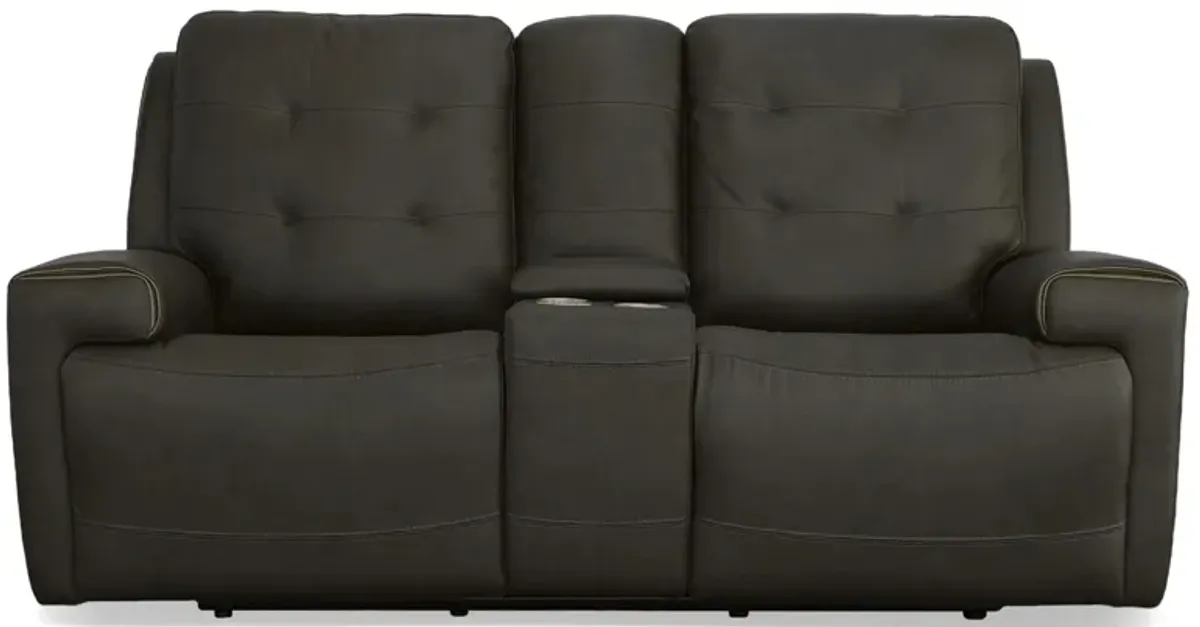 Iris Power Reclining Loveseat w/ Console & Power Headrests in Charcoal by Flexsteel