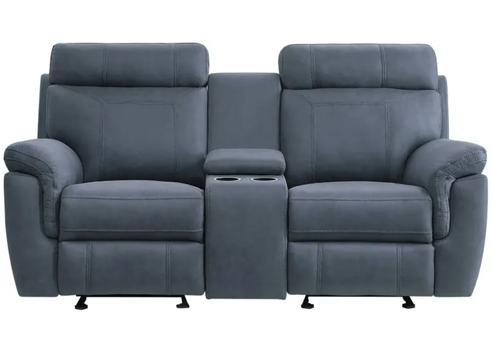 Walter Double Glider Reclining Loveseat With Center Console in Blue by Homelegance