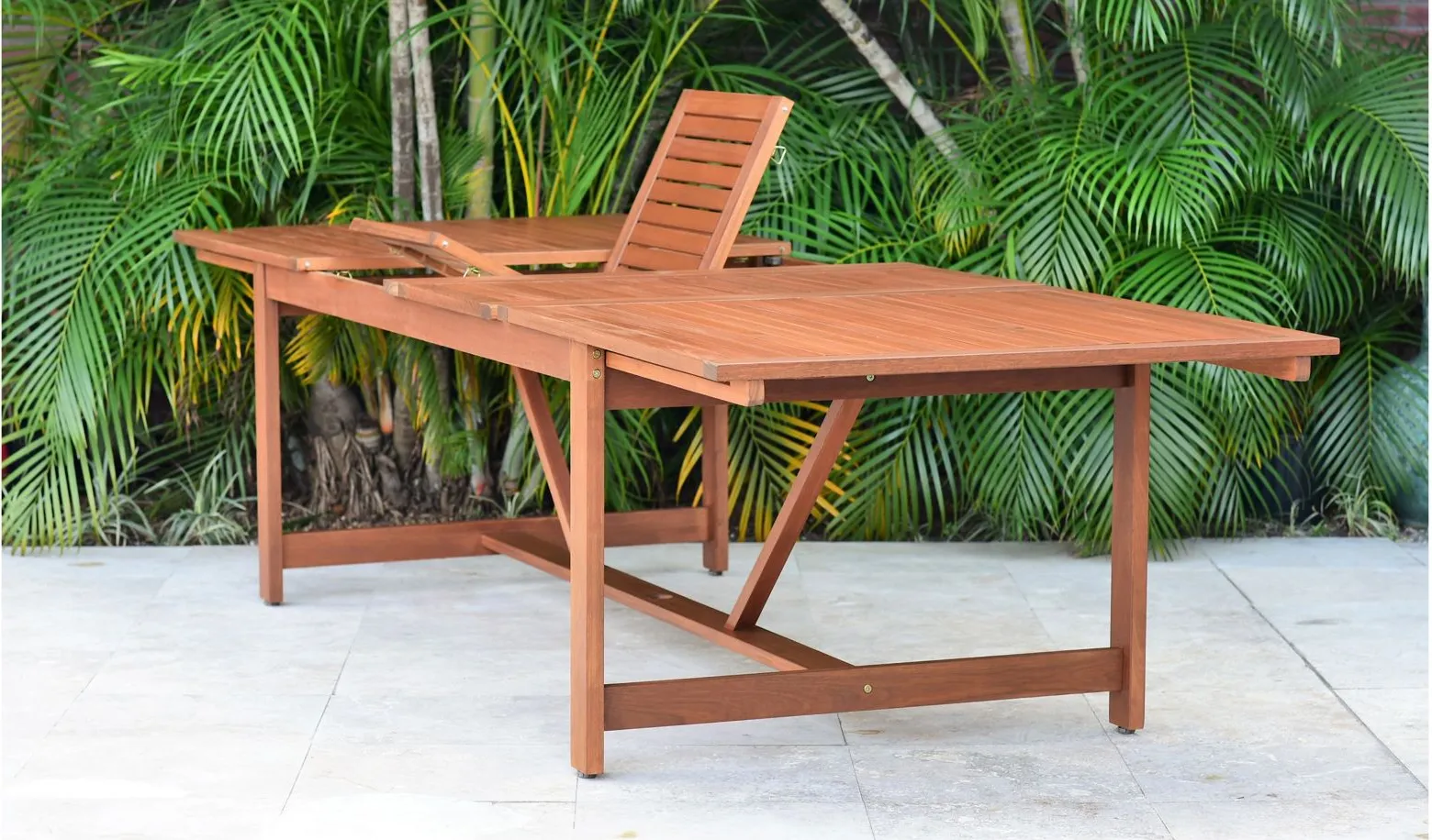 Amazonia Outdoor Eucalyptus Rectangular Dining Table w/ Leaf in Brown by International Home Miami