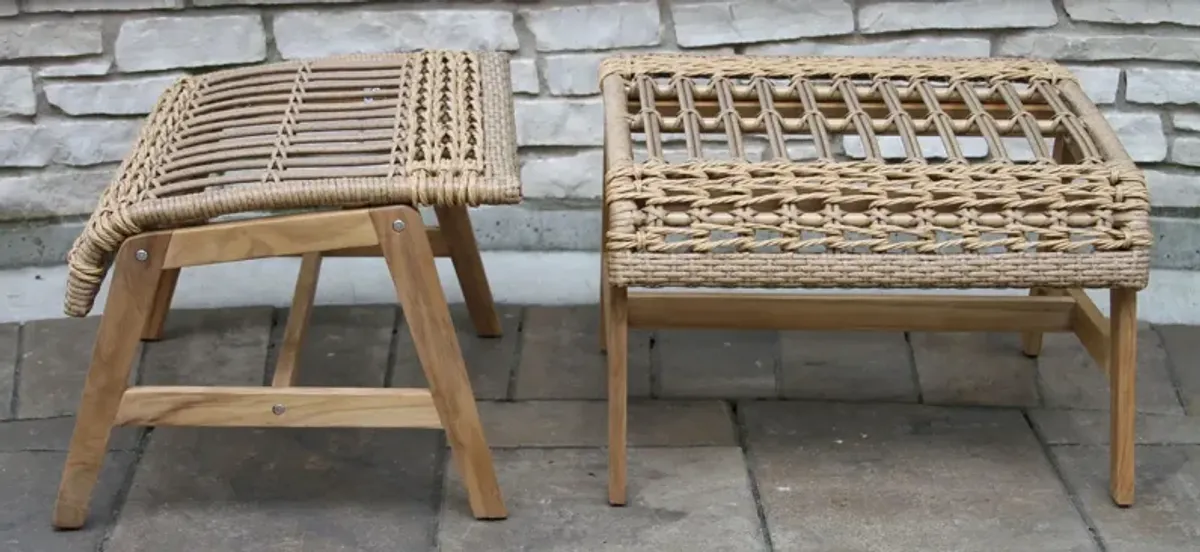 Bohemian Teak and Wicker Ottoman