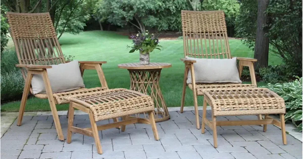 Bohemian Teak and Wicker Ottoman