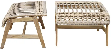 Bohemian Teak and Wicker Ottoman in Natural by Outdoor Interiors