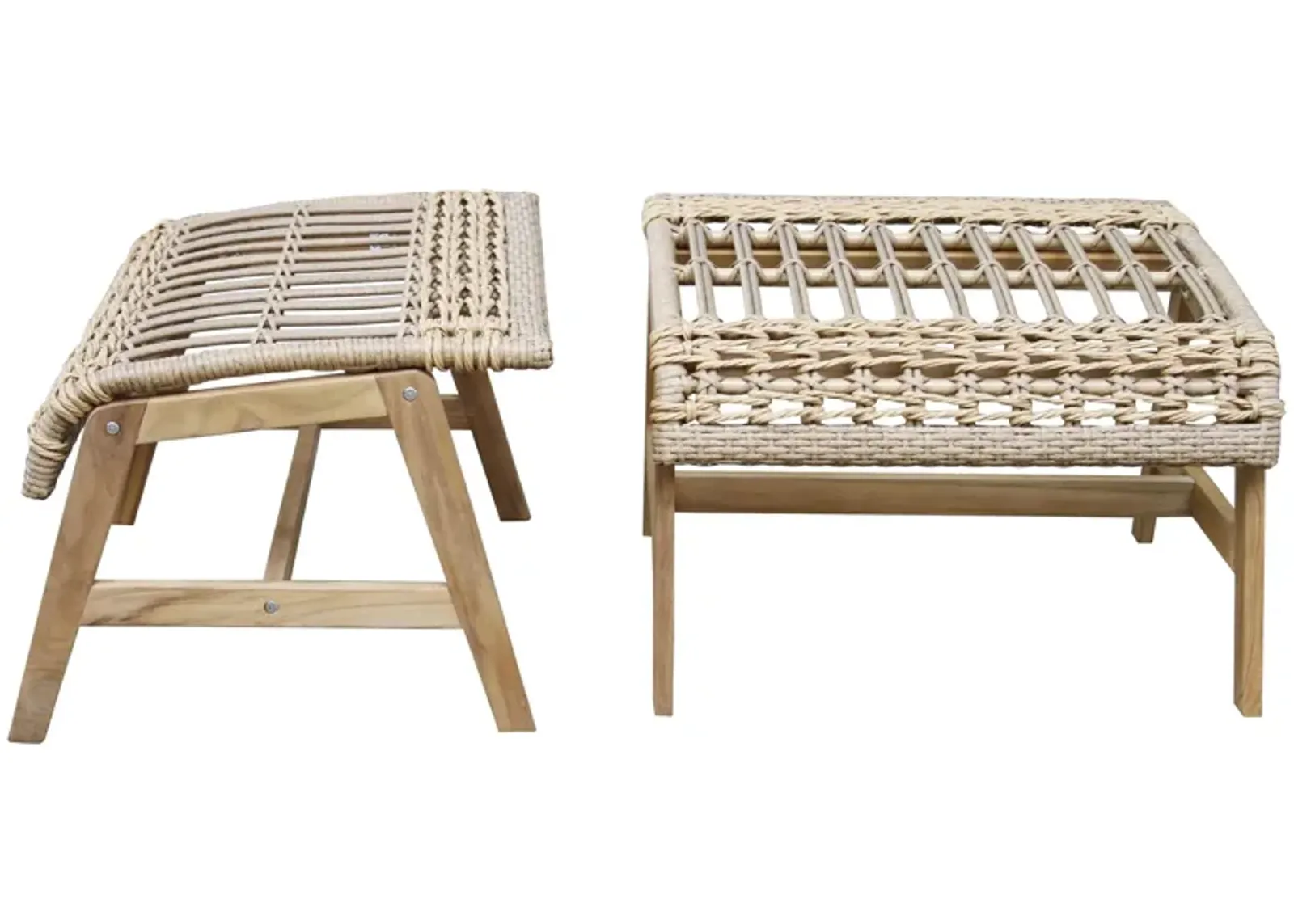 Bohemian Teak and Wicker Ottoman in Natural by Outdoor Interiors