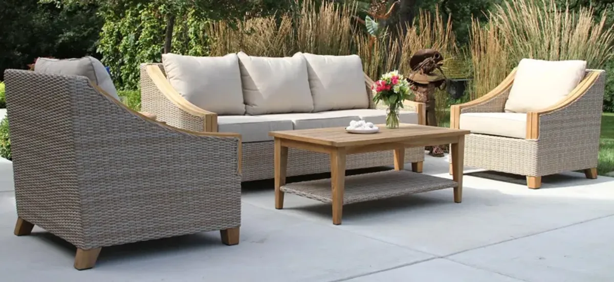 Teak and Ash Grey Wicker Coffee Table