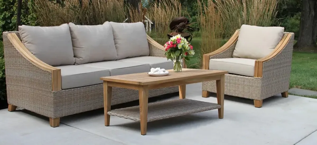 Teak and Ash Grey Wicker Coffee Table