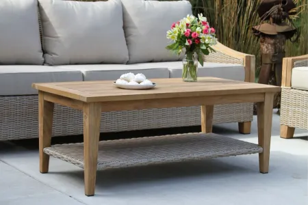 Teak and Ash Grey Wicker Coffee Table in Ash Gray by Outdoor Interiors