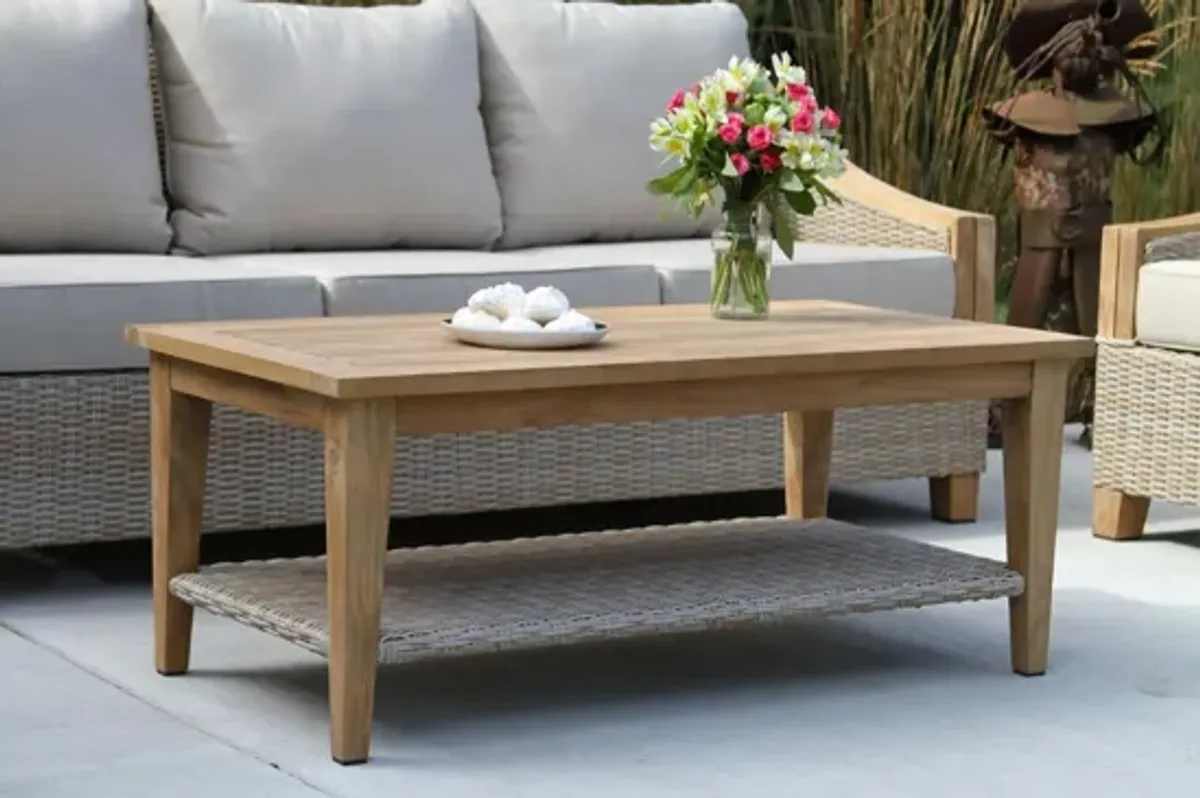 Teak and Ash Grey Wicker Coffee Table