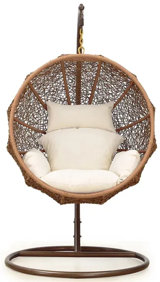 Zolo Hanging Lounge Chair in Cream and Saddle Brown by Manhattan Comfort