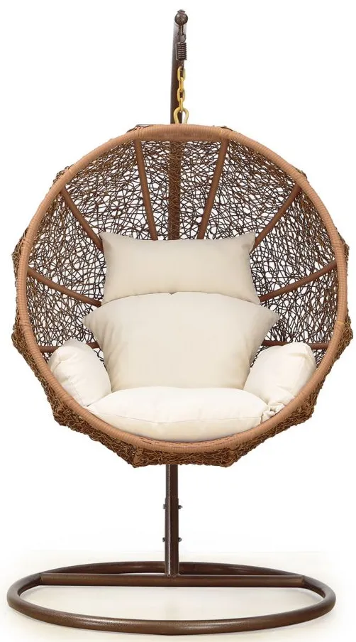 Zolo Hanging Lounge Chair in Cream and Saddle Brown by Manhattan Comfort