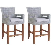Bassey Outdoor Balcony Height Armchair - set of 2 in Light Gray Wicker and Brown Base by Outdoor Interiors